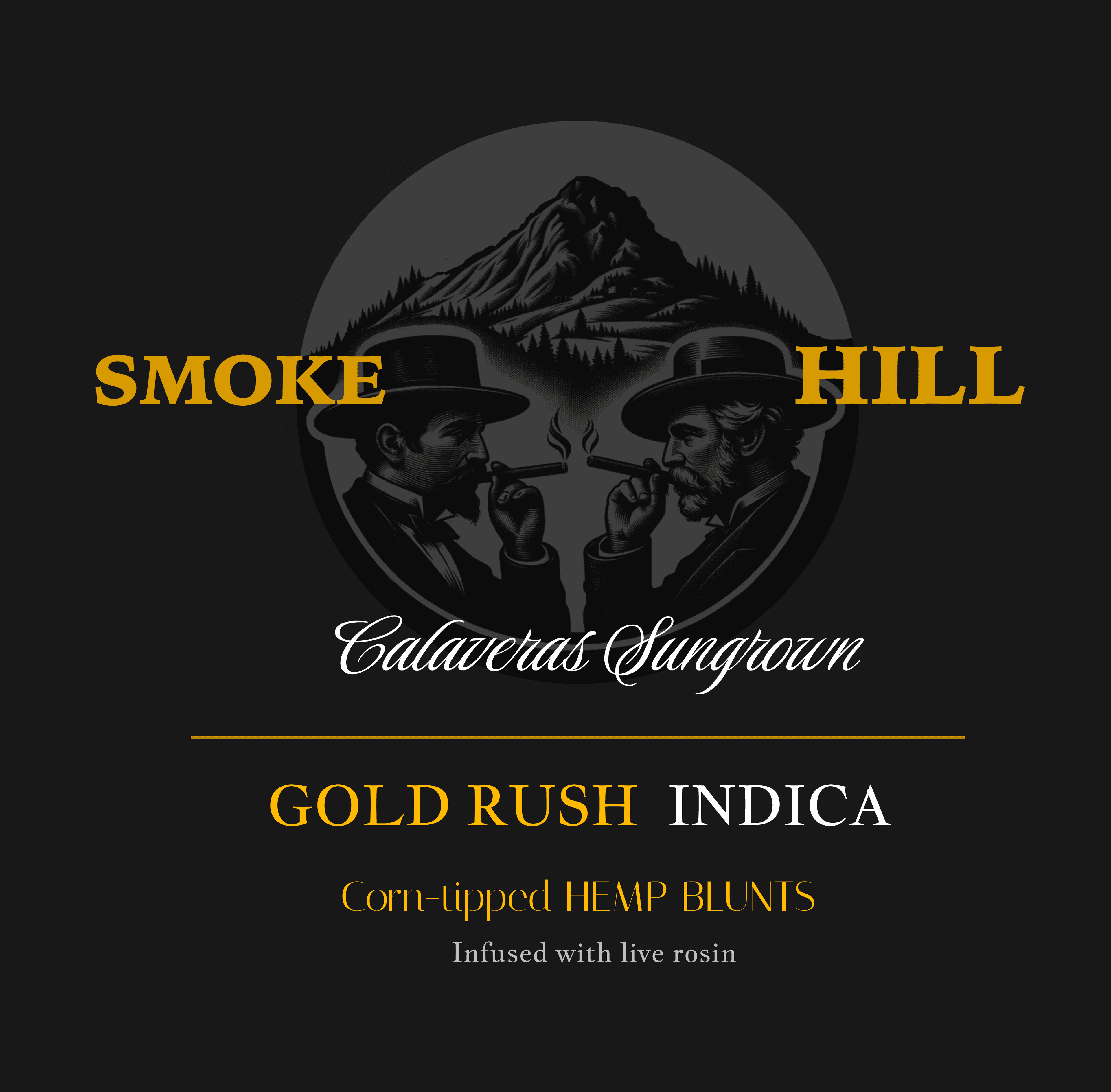 Sneak Peak of branding design for Smoke Hill cannabis product.  California gold rush era wealthy men smoking.